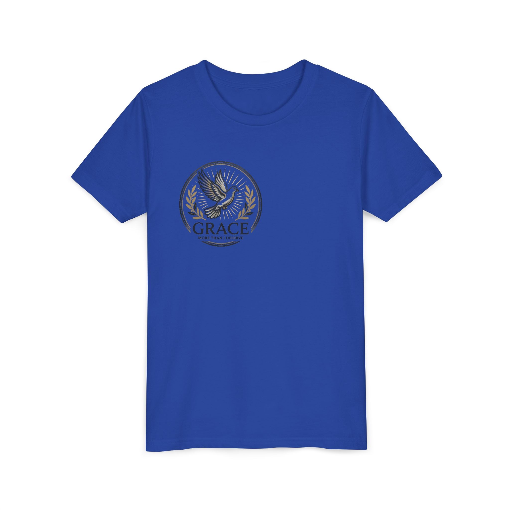Grace Dove Emblem Youth Tee | Inspirational dove wreath design