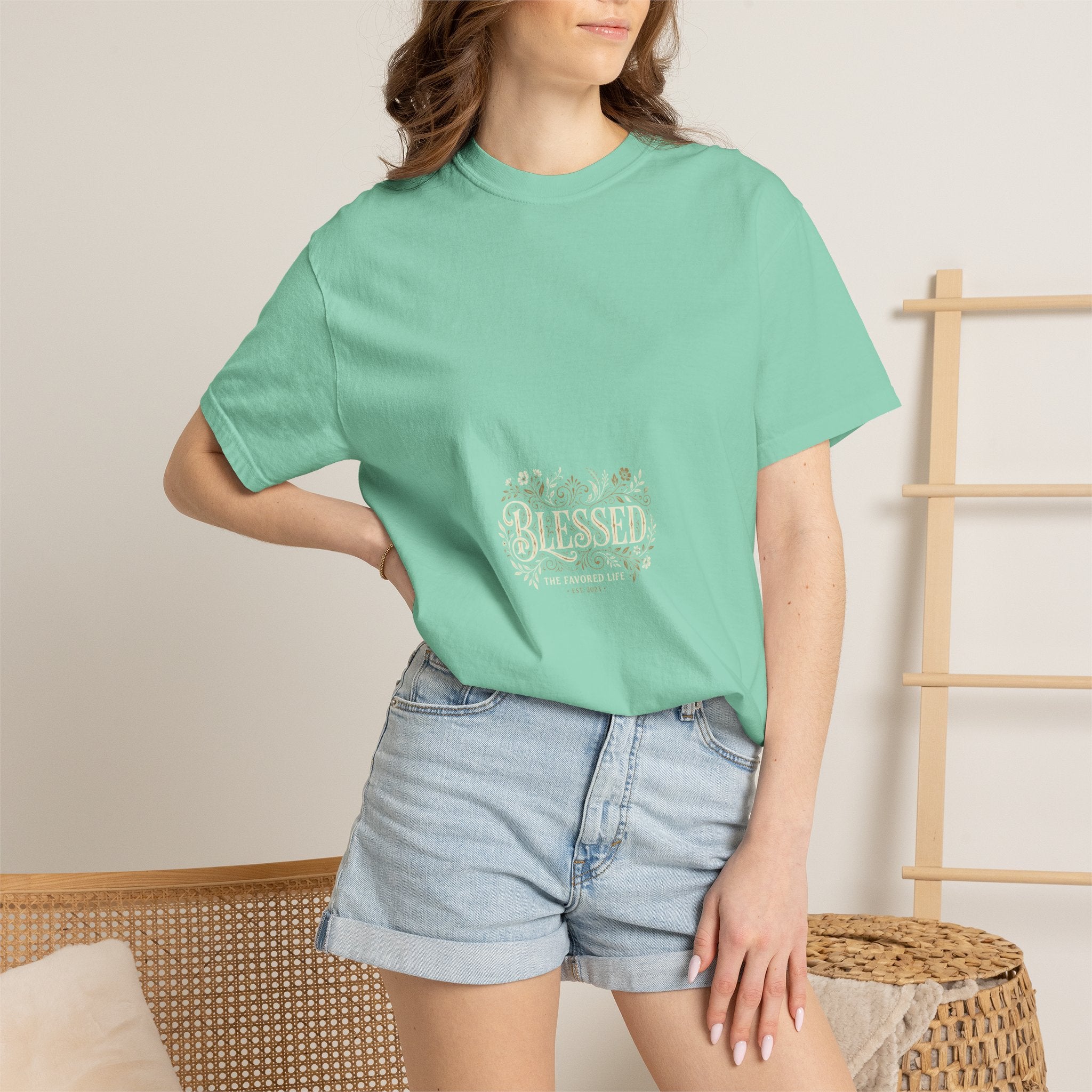 Blessed Floral Script T-shirt | Minimal Faith Typography