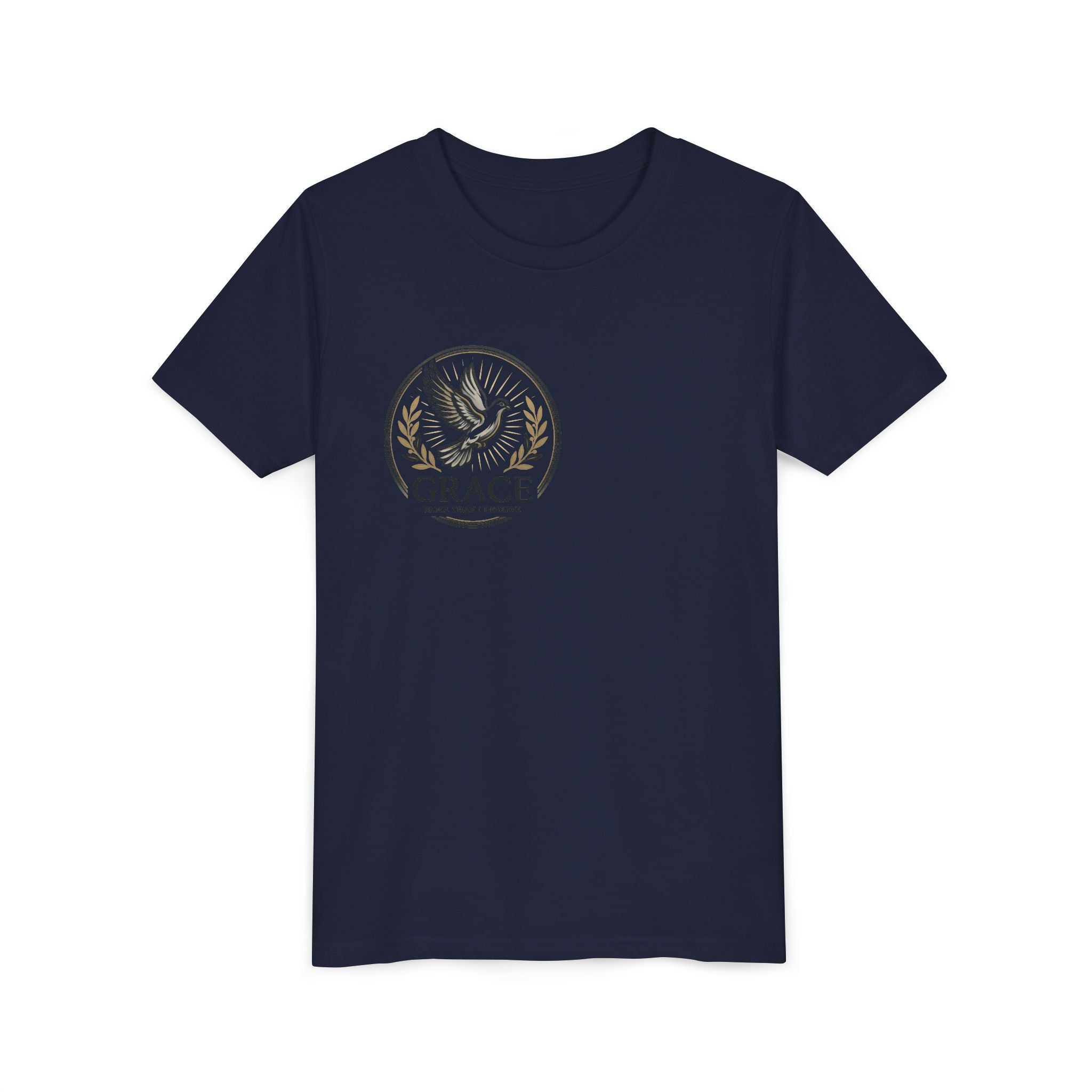 Grace Dove Emblem Youth Tee | Inspirational dove wreath design