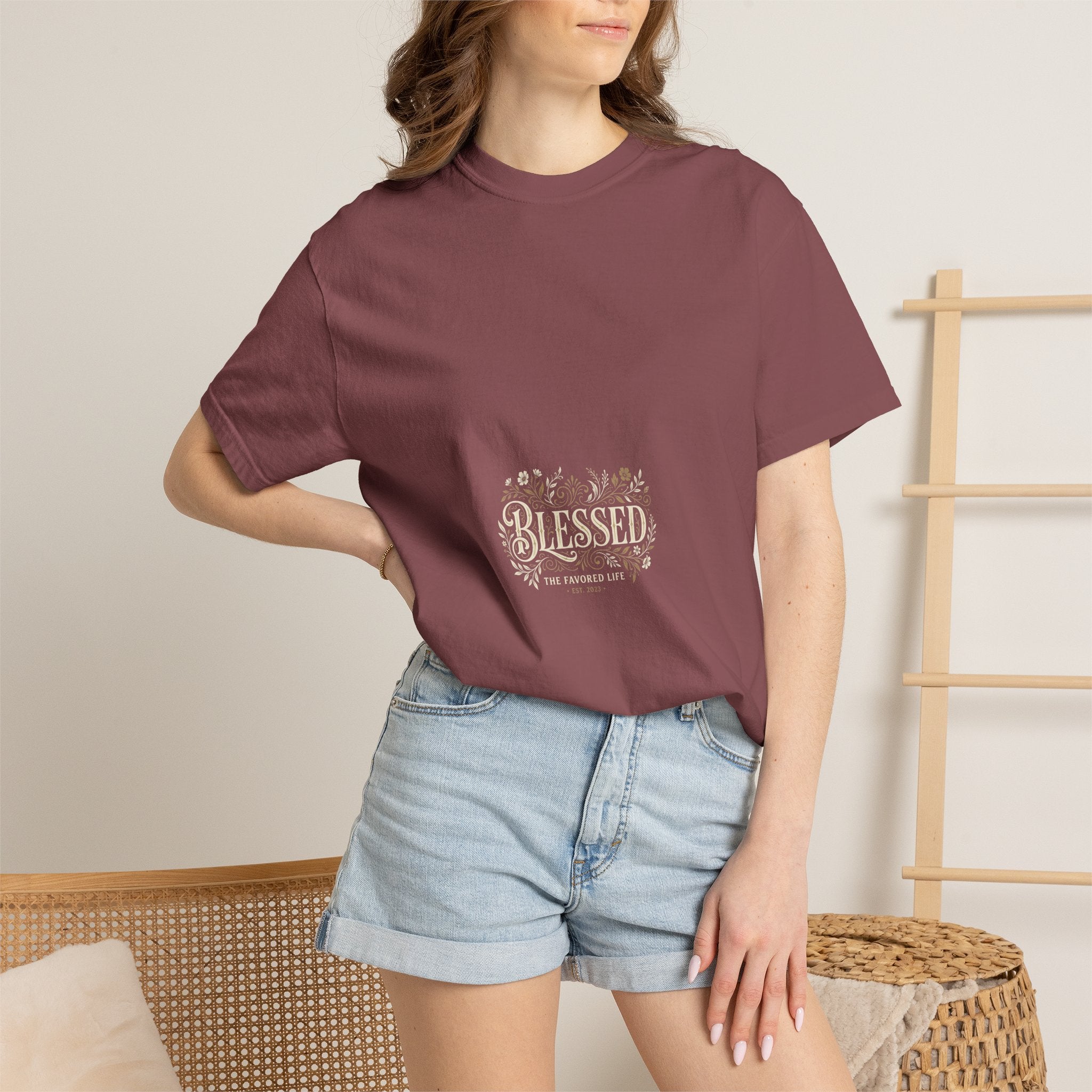 Blessed Floral Script T-shirt | Minimal Faith Typography