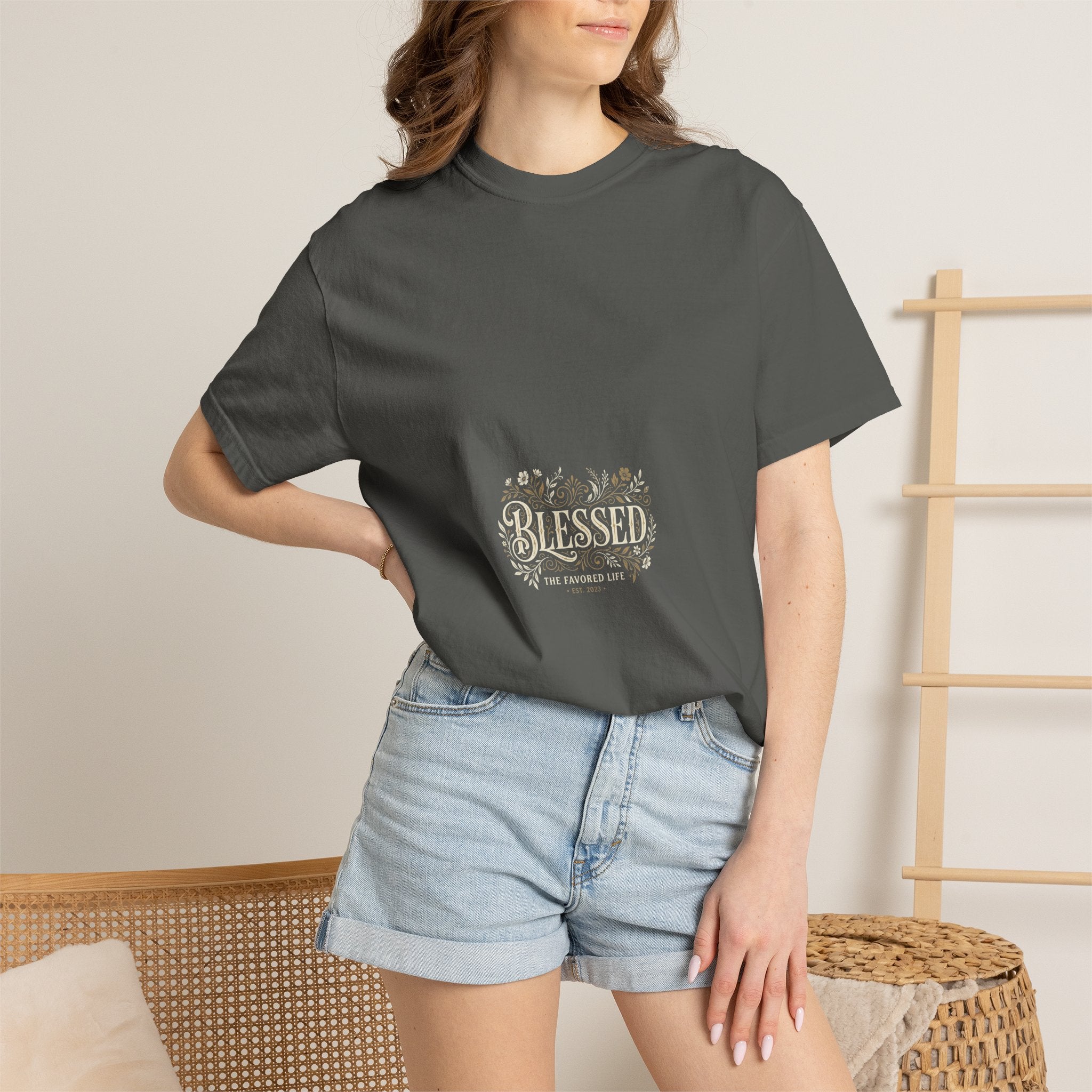 Blessed Floral Script T-shirt | Minimal Faith Typography