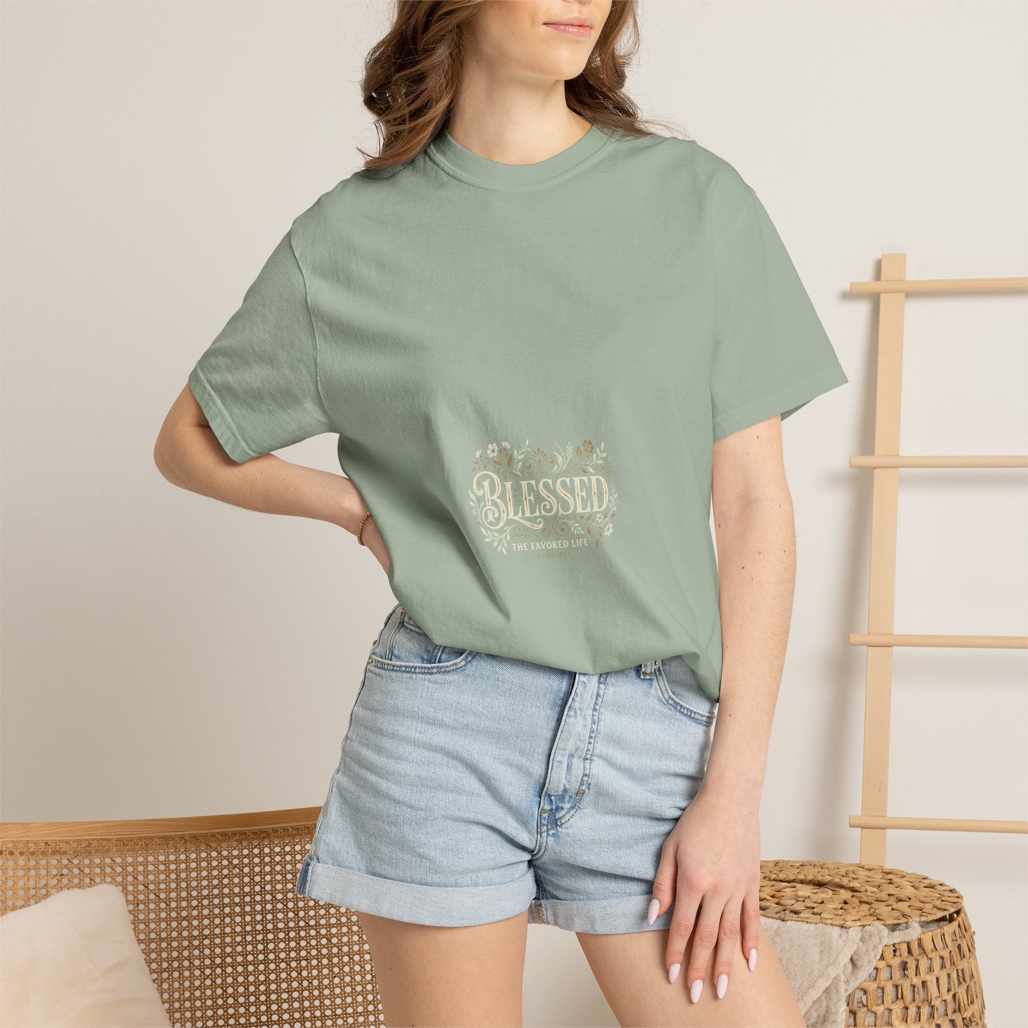 Blessed Floral Script T-shirt | Minimal Faith Typography
