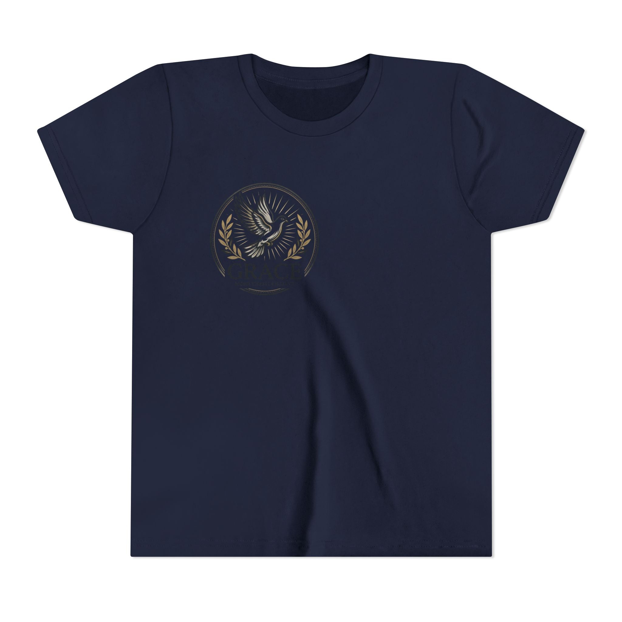 Grace Dove Emblem Youth Tee | Inspirational dove wreath design