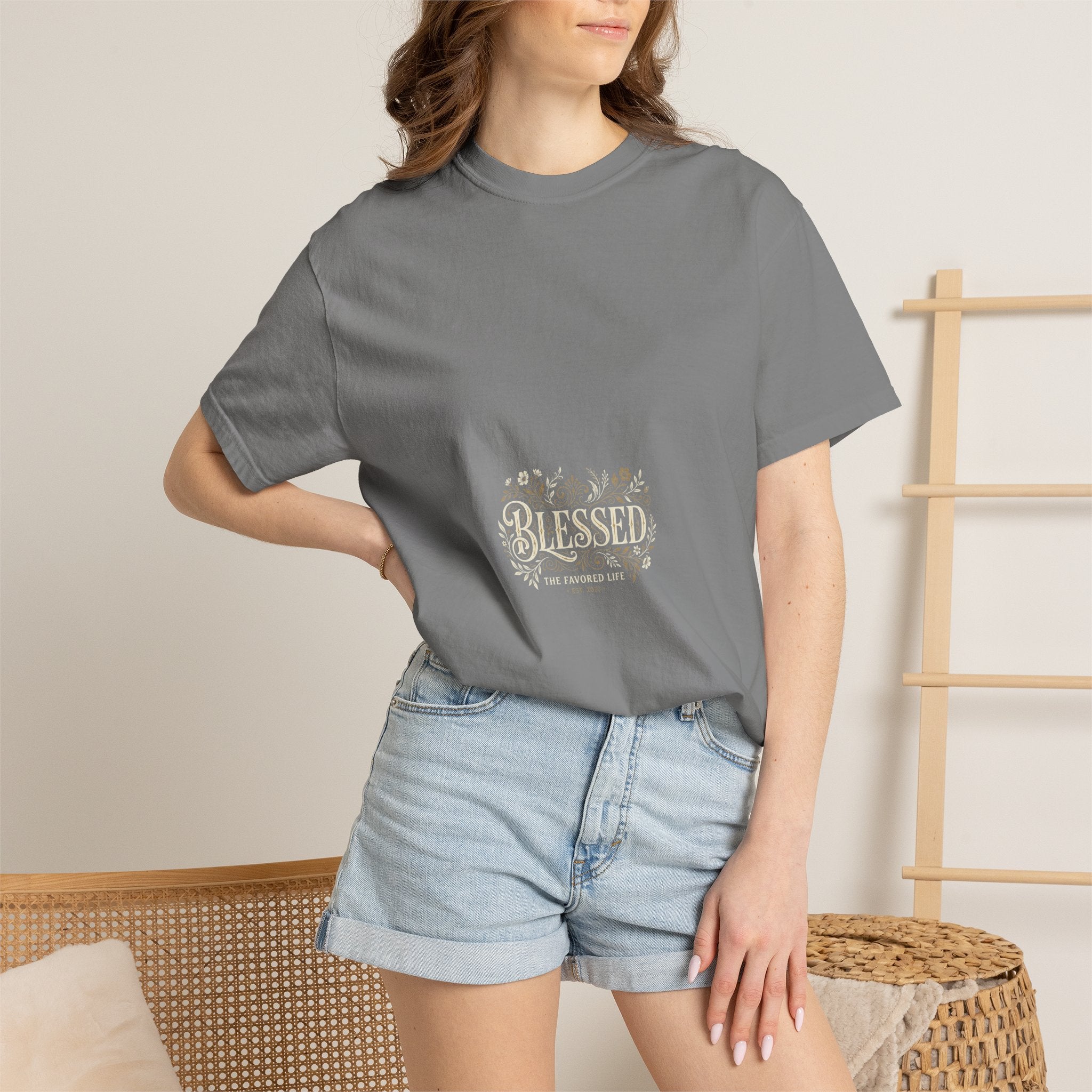 Blessed Floral Script T-shirt | Minimal Faith Typography