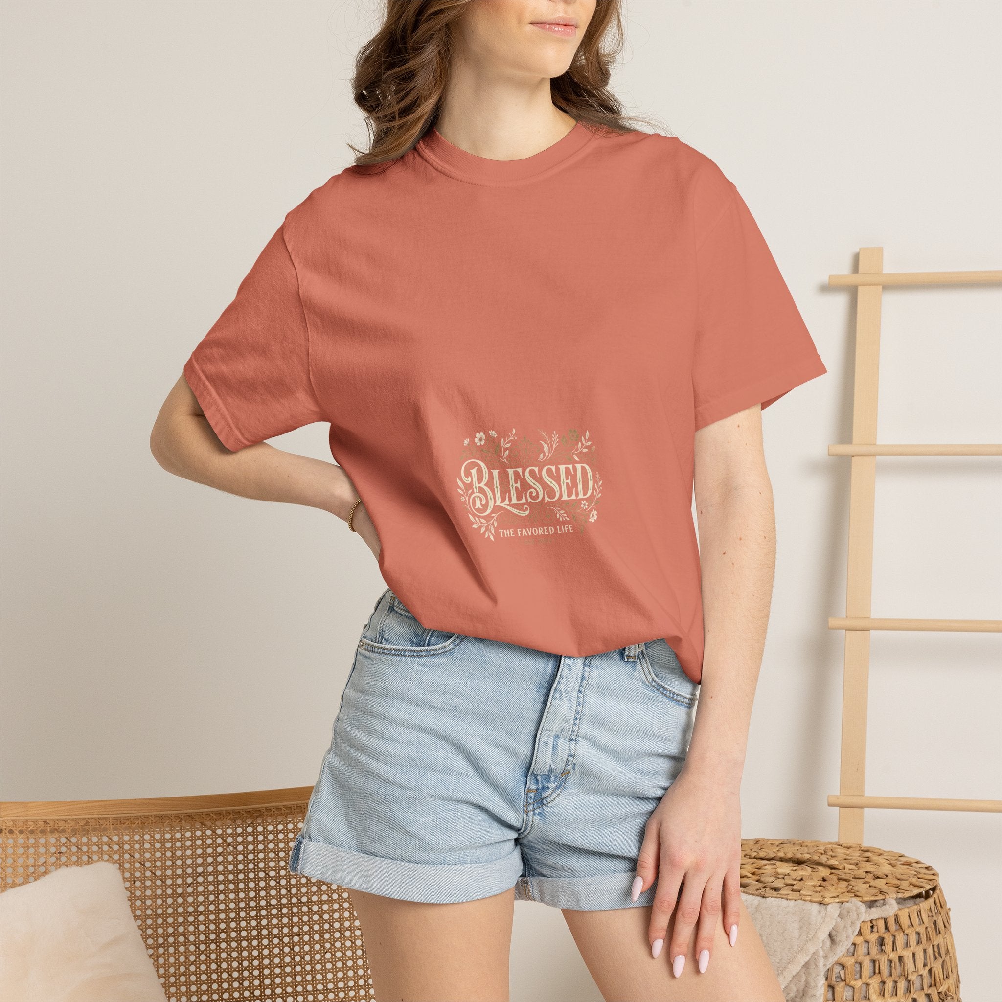 Blessed Floral Script T-shirt | Minimal Faith Typography