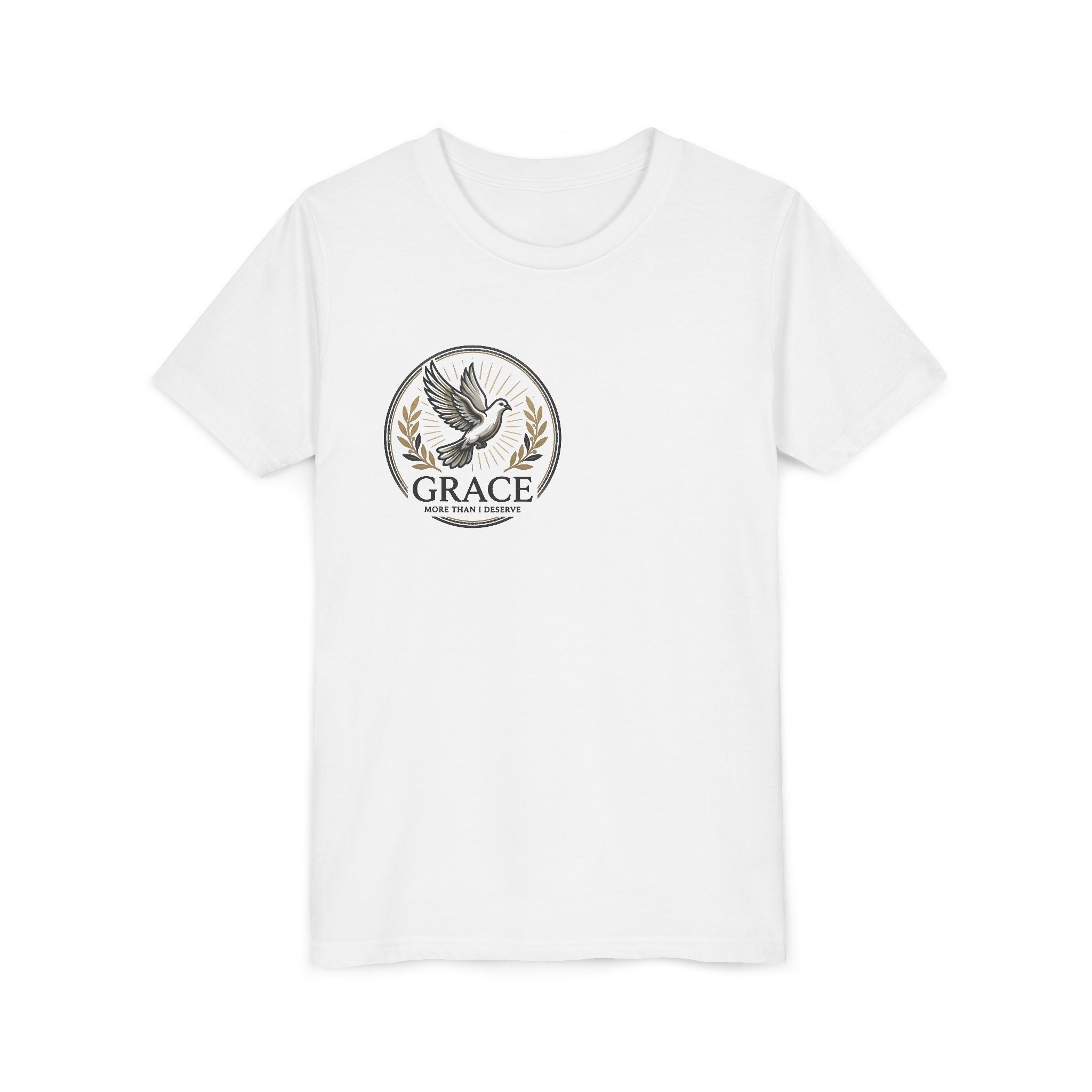 Grace Dove Emblem Youth Tee | Inspirational dove wreath design