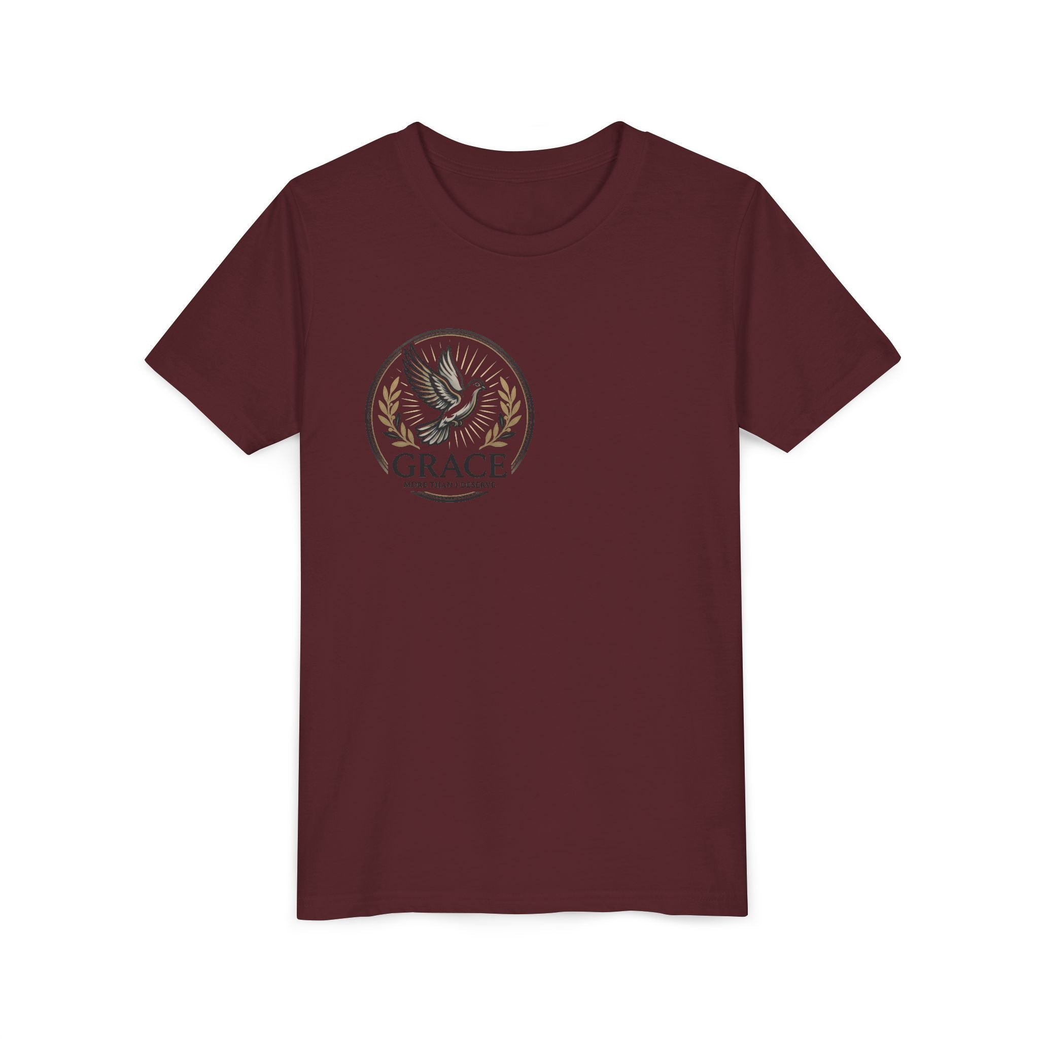 Grace Dove Emblem Youth Tee | Inspirational dove wreath design
