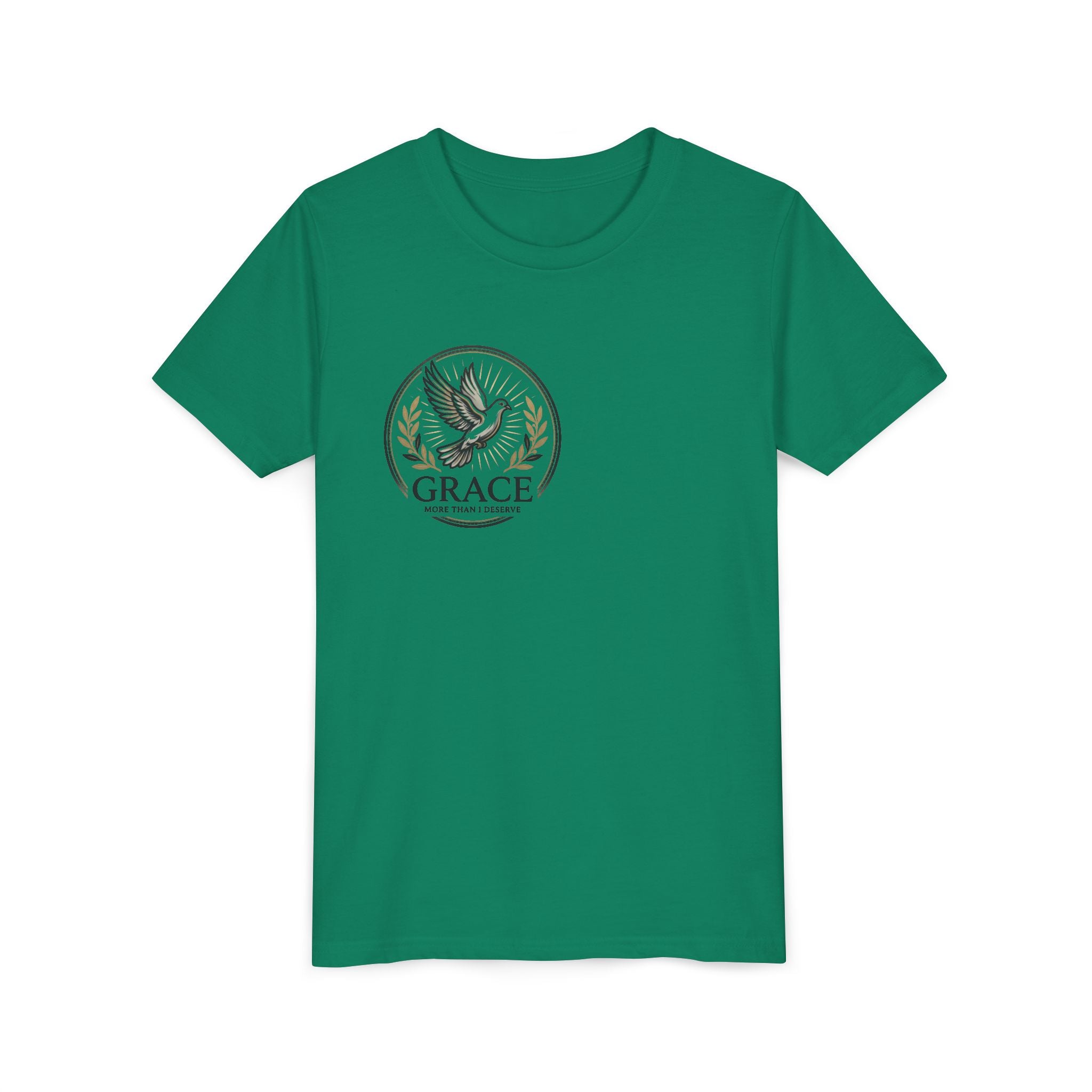 Grace Dove Emblem Youth Tee | Inspirational dove wreath design