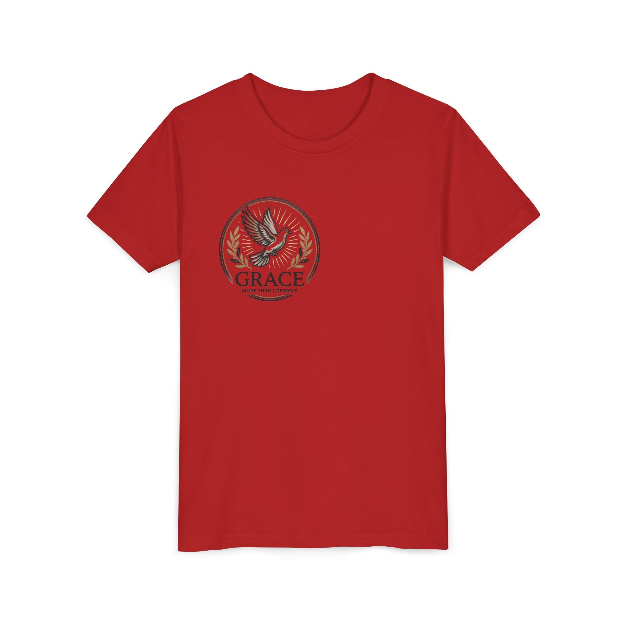 Grace Dove Emblem Youth Tee | Inspirational dove wreath design