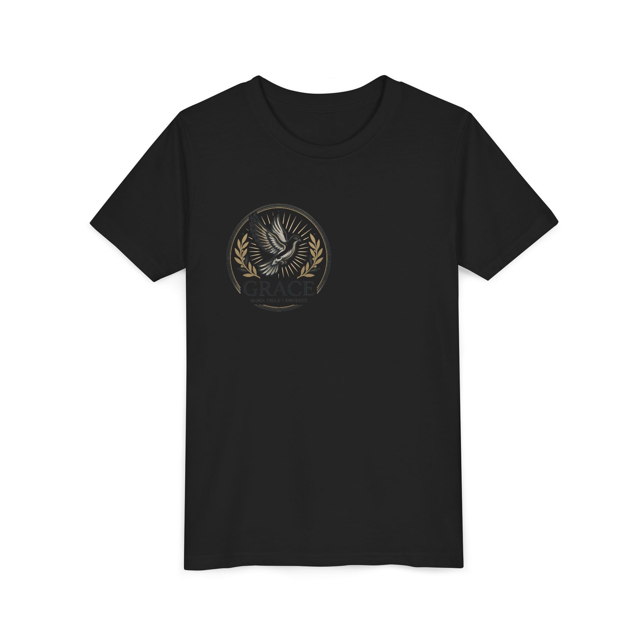 Grace Dove Emblem Youth Tee | Inspirational dove wreath design
