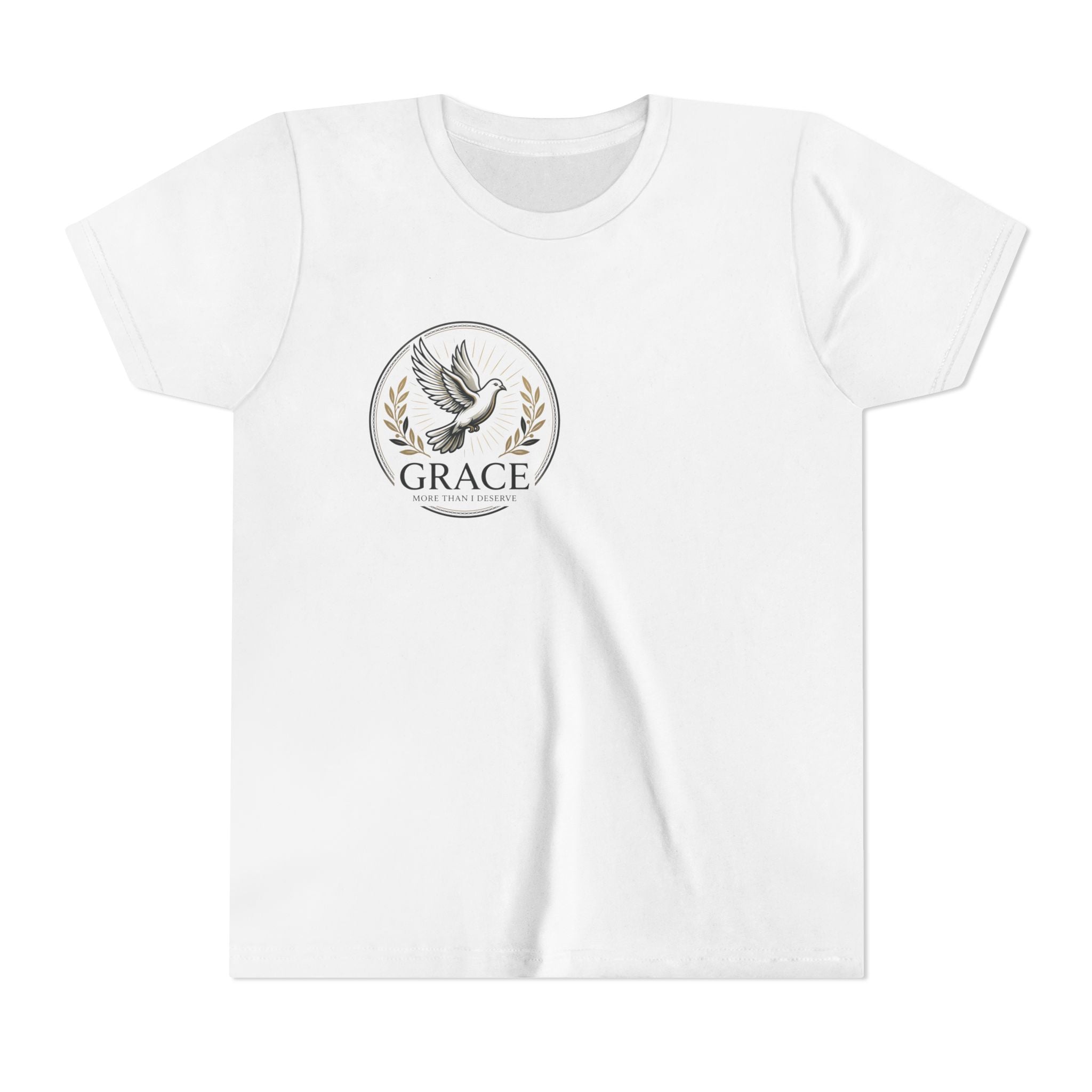 Grace Dove Emblem Youth Tee | Inspirational dove wreath design