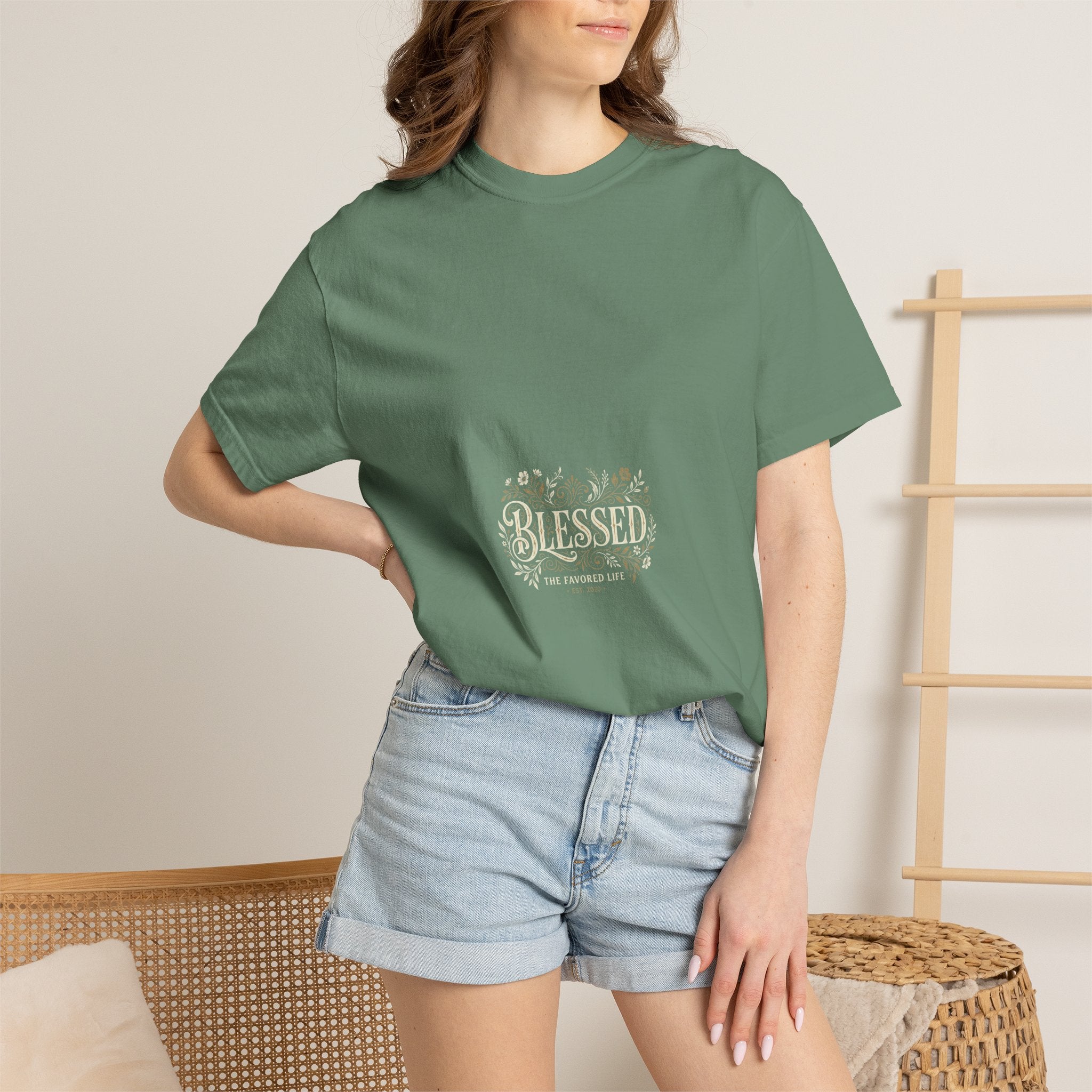 Blessed Floral Script T-shirt | Minimal Faith Typography