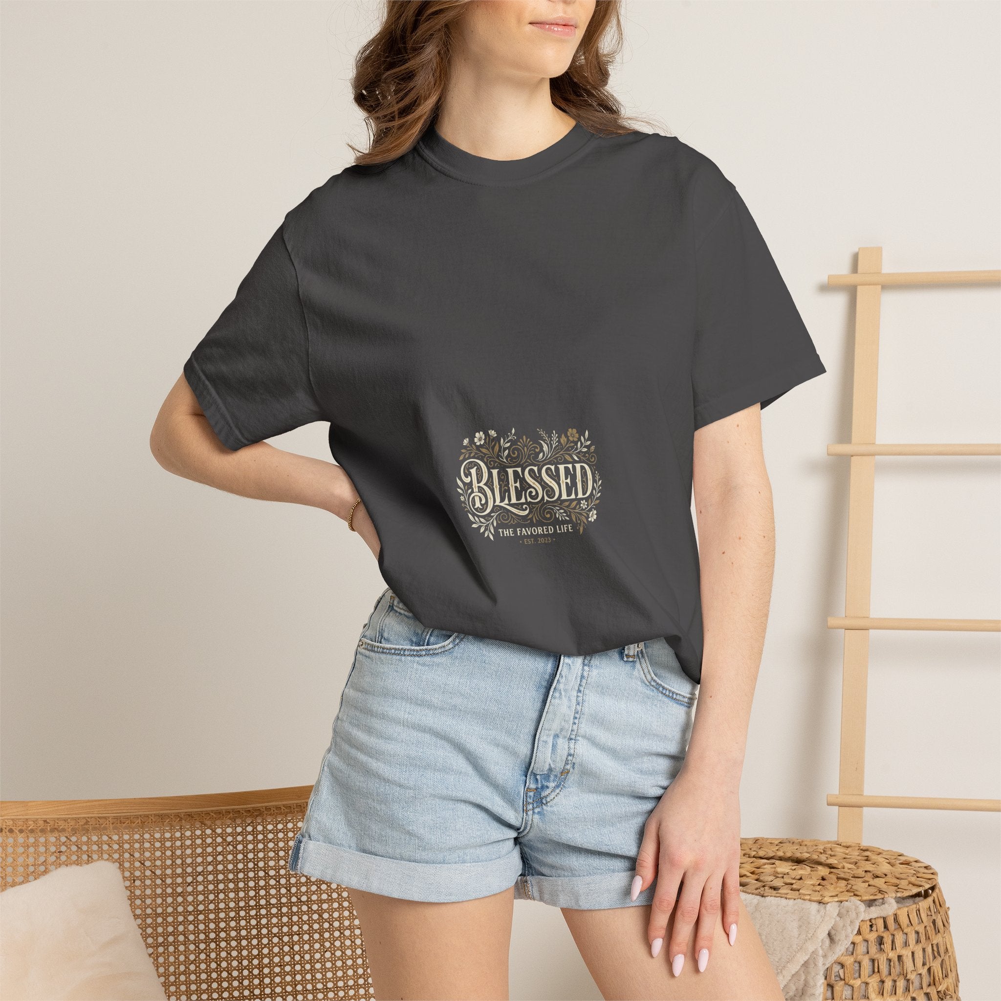 Blessed Floral Script T-shirt | Minimal Faith Typography