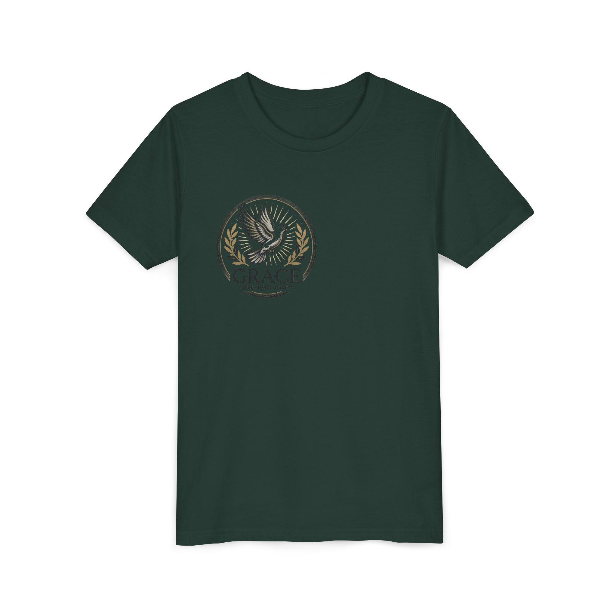 Grace Dove Emblem Youth Tee | Inspirational dove wreath design