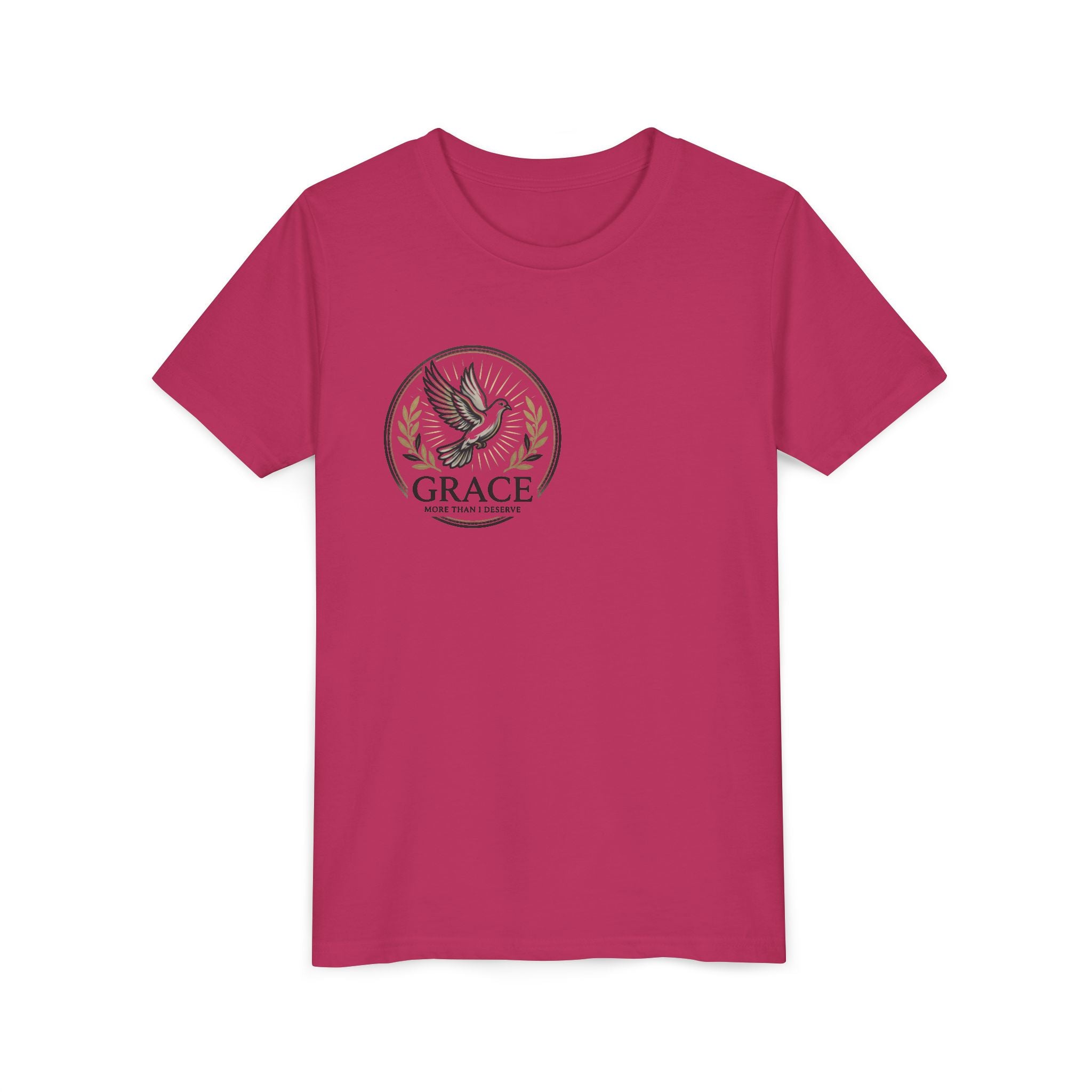 Grace Dove Emblem Youth Tee | Inspirational dove wreath design