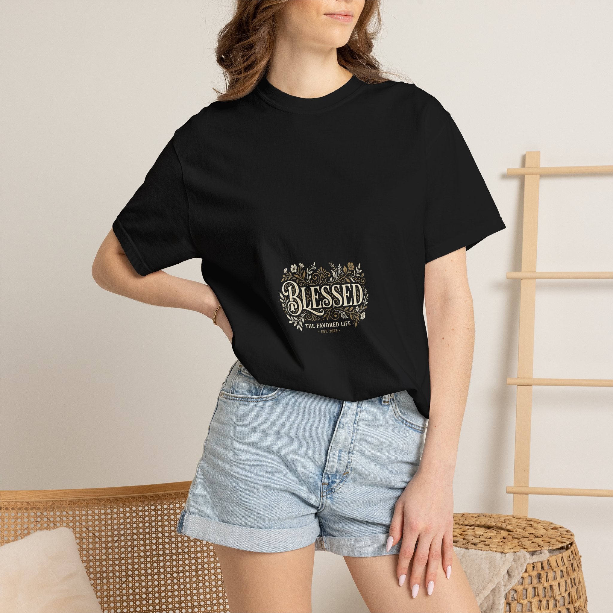 Blessed Floral Script T-shirt | Minimal Faith Typography