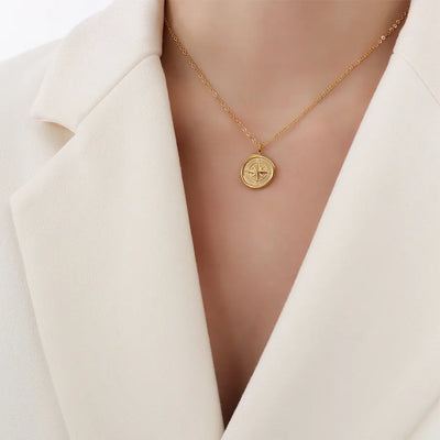 Collier à pendentif boussole en acier inoxydable 304, plaqué or 18 carats, vente en gros de bijoux de mode