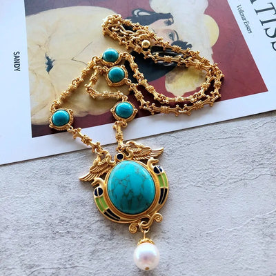 collier fantaisie géométrique en alliage turquoise en gros